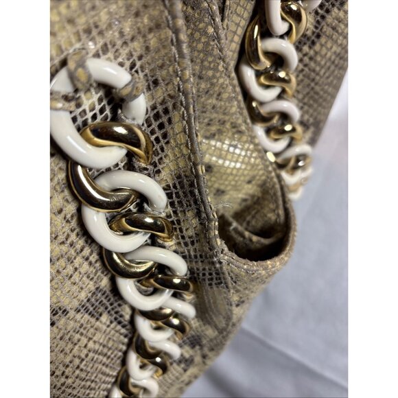 Michael Kors Large Python Embossed Leather Hobo Bag With Chain Strap - Picture 13 of 16